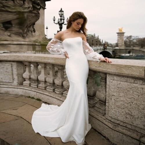 Verngo Mermaid Simple satin Wedding dress Puff casing Bride Sexy Boho Vestidos De Noiva