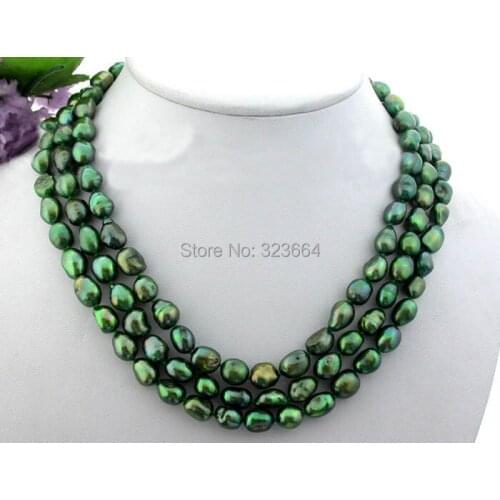 3row baroque green freshwater pearl necklace shell flower clasp