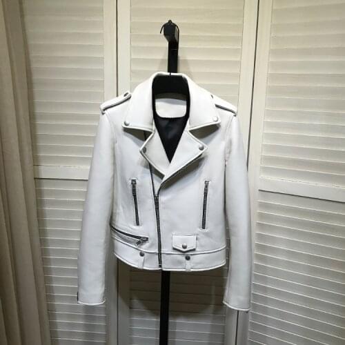 Autumn New Designer Womens High Quality White Genuine Leather jackets A821