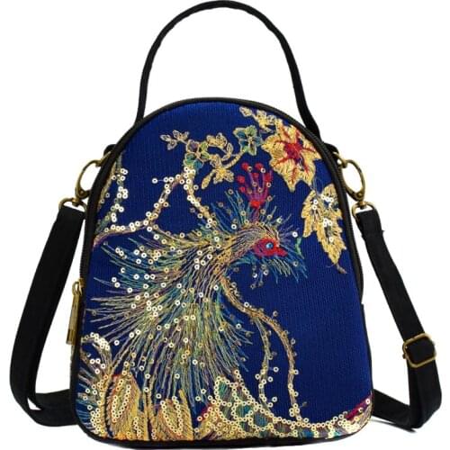 Women Handbag Vintage Embroidery Sequin Shoulder Bag Female Handmade Boho Canvas Tote Girls Crossbody Beach Travel Bag Schoolbag