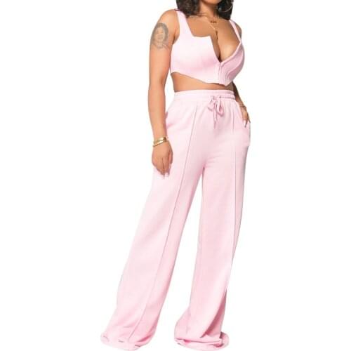 BAMBOOBOY Women 2021 New Solid Color Sexy Vest Top Wide Leg Pants Sports Gym Two Piece Set ZL1627
