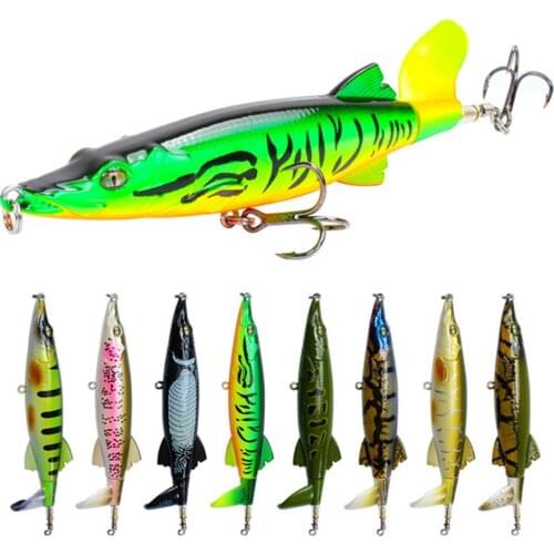 1PCS 13cm 16g New Whopper Plopper Floating Popper Fishing Lure with Rotatable Soft Tail Artificial Hard Bait Swimbait Pesca