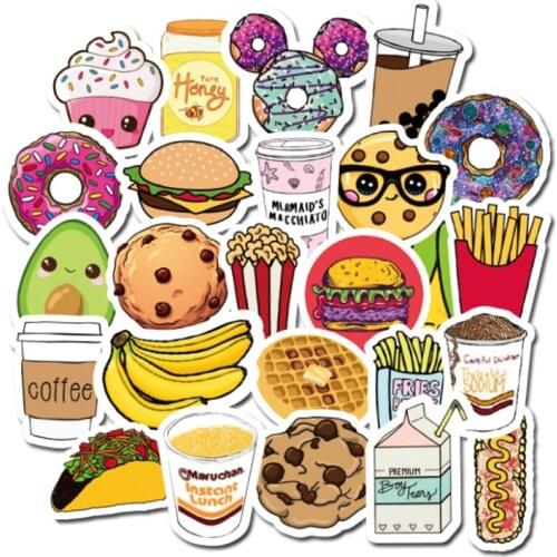 10/30/50PCS creative fast food cute cartoon doodle toy guitar notebook phone waterproof sticker decoration wholesale