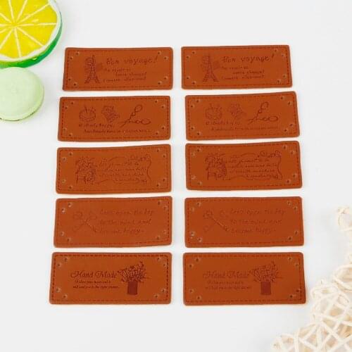 10pcs Handmade Pick Style Embossed Label Letter Pattern PU Leather Tags DIY Flag Labels For Garment Sewing Accessories