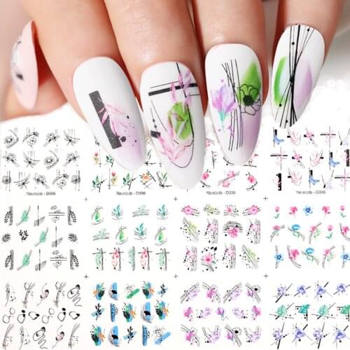 12 Styles/Sheet Nail Water Decals Leaf Flowers Sliders Line Water Stickers Spring Summer Nail Art Ideas Decorations