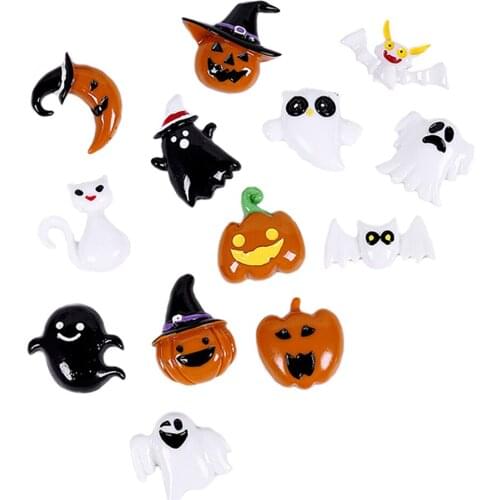 20Pcs Halloween Decoration Pumpkin Ghost Bat Cat Flatback Resin Cabochon Scrapbooking Fit Phone Case Embellishments Diy