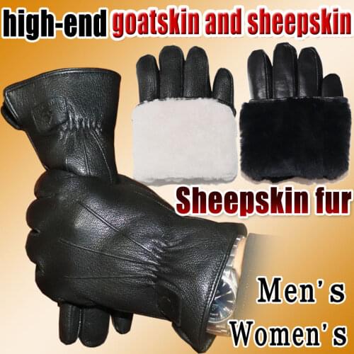 AOTIANYANG 2021 Mens Goatskin Leather Gloves Womens Winter Outdoor Warmth Thicken Windproof and Cold Fur Sheepskin Wool Gloves