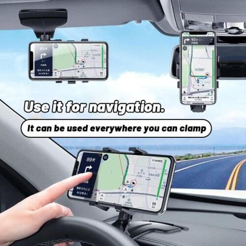 1200 Degree Car Multifunctional Mobile Phone Bracket Sun Visor Mirror Dashboard Mount GPS Stand Phone Holder With Parking Card