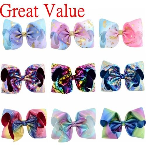 Great Value 3Pcs/Lot Clearance Activity 8Inches JOJO Siwa JOJO Bows Printed Unicorn Hair Bow With Clip Hairgrip Hair Accessories