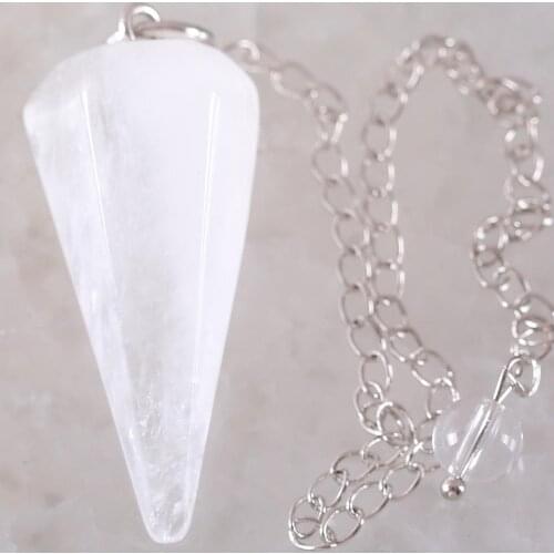Chain Pendant Amulet Classic for Men Women Natural Healing Stone White Crystal Reiki Pyramid Hexagonal Pendulum Bead K1803