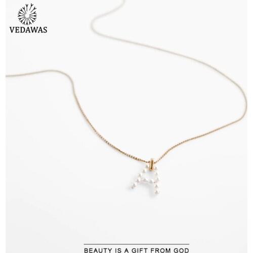 Vedawas 2021 ZA Pearls 26 Letter Initial Necklaces for Women Luxury Gold Color Link Chain Pendant Necklaces Fashion Jewelry Gift