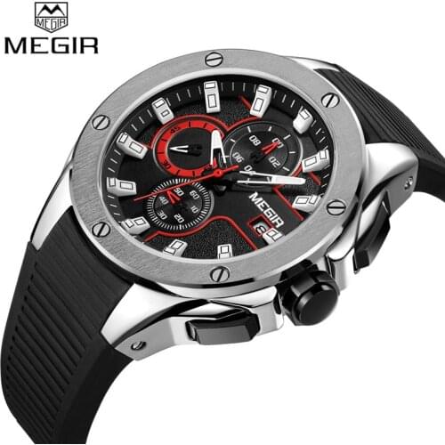 Relogio Masculino MEGIR Men Watch Top Luxury Brand Chronograph Calendar Sport Wristwatch Military Army Rubber Male Clock 2053