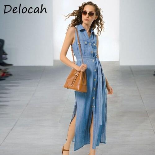 Delocah Women Summer Fashion Runway Party Midi Dress Bow Sashes Pockets Patchwork Shirts Style Ladies A-Line Dresses vestidos