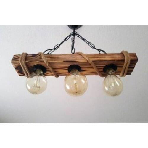 Pendant Rope Wooden Chandelier - First Quality Handmade Authentic Decorative - Stylish Decoration - Ceiling Lamp
