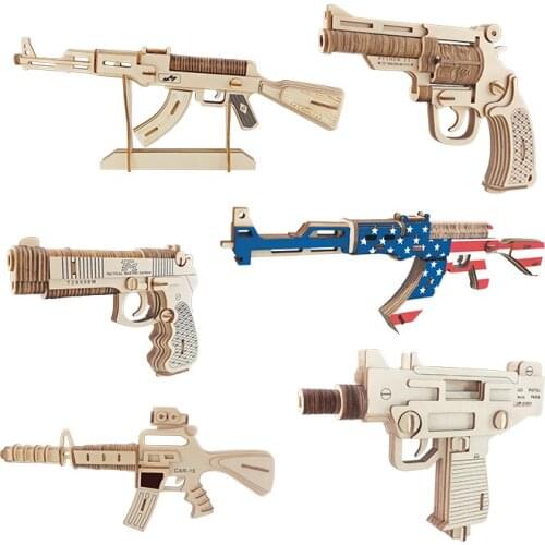 Wooden gun model, Childrens 3D puzzle, Wooden military toys, Boys' cognitive puzzle