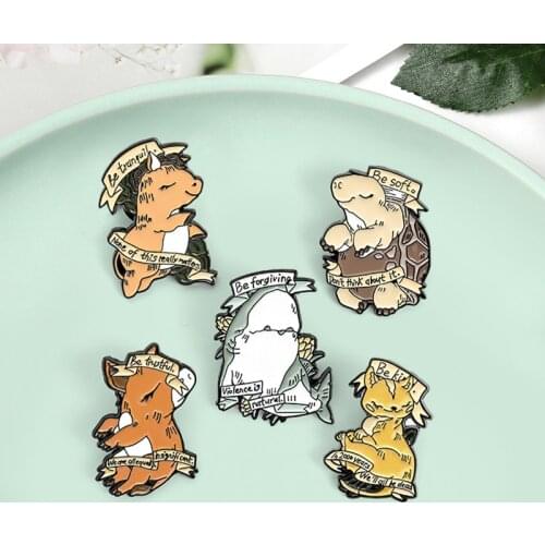 Horse Donkey Tortoise Shark Cat Animals Banner Enamel Pin we are all eqally Protect animals Brooches Badge Jewelry for Friends