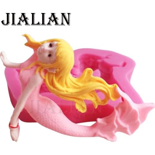 HOT 3D Cartoon Mermaid girl fondant silicone decoration mold DIY Cake Decorating Tools Baking mould T0518