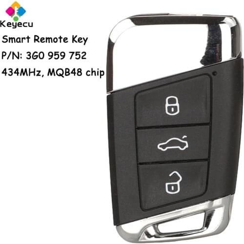 KEYECU Replacement Smart Remote Key With 3 Buttons & 434MHz - FOB for Volkswagen Magotan Superb A7 Passat B8 2015 2016 2017 2018