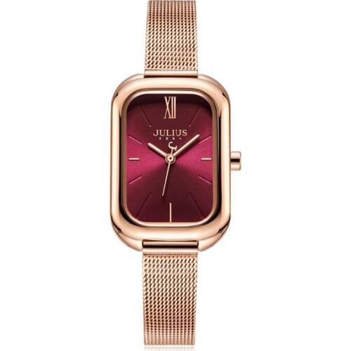 4 Colors Classic Rectangle Julius Womens Watch Japan Mov't Hours Elegant Fashion Clock Stainless Steel Bracelet Girls Gift Box