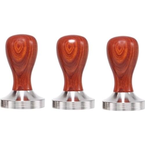 Red Rosewood Handle Coffee Tamper Barista Espresso Stainless Steel Flat Base Coffee Powder Hammer Press Tools