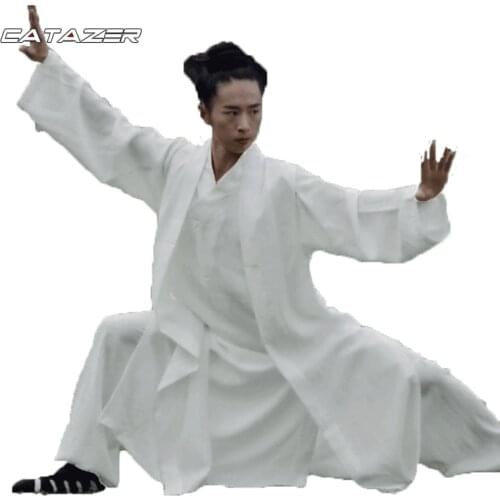 Linen 3 Pieces Shaolin Monk Wudang Taoist Tai Chi Suit Martial Arts Kung Fu Wing Chun Uniforms Robe Pants and Vest