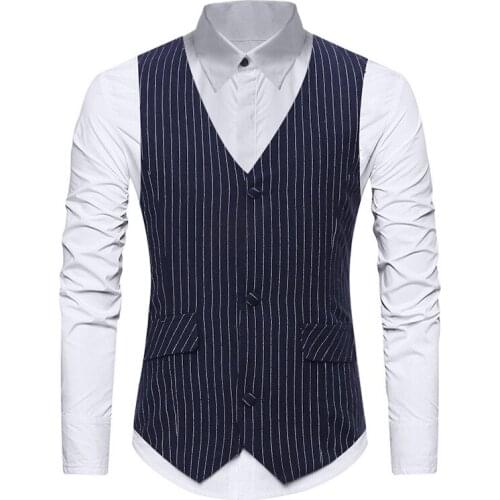 Mens Classic Vertical Striped Suit Vest 2020 Brand Slim Fit Dress Vest Waistcoat Men Busienss Formal Wedding Tuxedo Vests Male