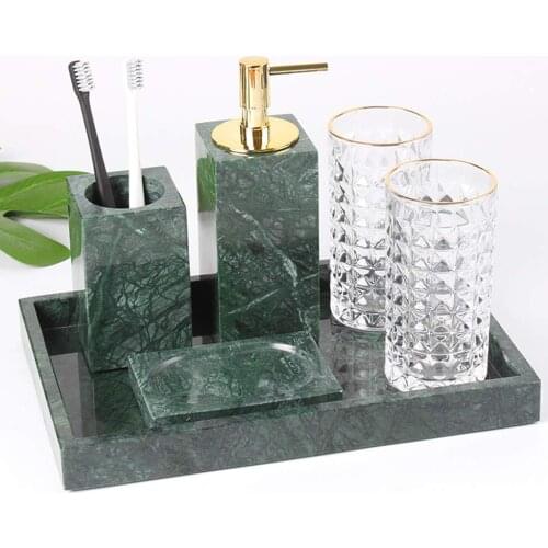 Natural Marble 6-Piece Luxury Bath and Vanity Countertop Accessory Set