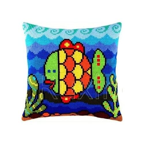 Latch-Hook-Kits-DIY 3D Segment Embroidery Pillow Embroidered Handcraft Pillow Case fish Package Coarse Wool Cross Stitch