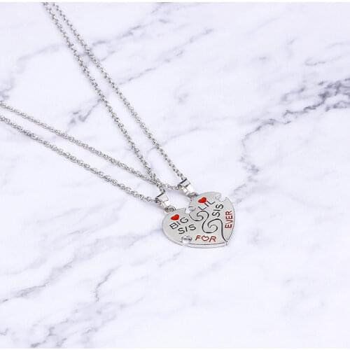 2PC/Set Big Sis Lil Sis Big Sister Little Sister Best Sister Forever Broken Heart Pendant Necklace Sister Gift Jewelry Collares