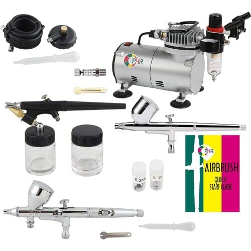 OPHIR Top 3 Airbrush Guns with Air Compressor for Model Paint Makeup Hobby Cake Air Brush Compressor Set _AC089+004A+071+070