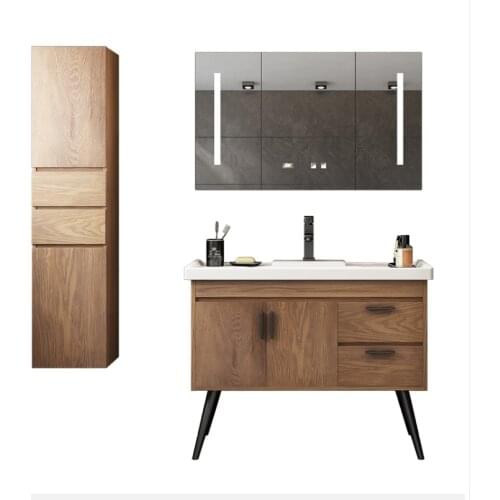 All-solid wood bathroom cabinet Modern minimalist Nordic floor-standing washstand, washbasin cabinet, washbasin, bathroom wash