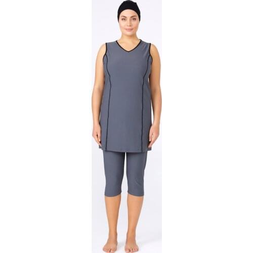 Lycra Semi-Closed Outsize Women Hijab Swimwear 3305-21 Anthracite Turkish' Muslim Swimsuit Burkinis Modest Clothing Islamic Long S
