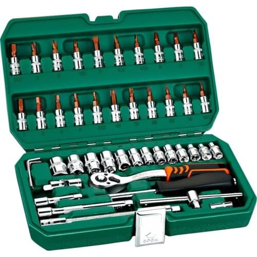 Professional Car Repair Tool Set 1/4-Inch 24 / 72 Tooth Ratchet Wrench Batch ToolsAuto Repairing Tool Kit Sockets with Tool Box