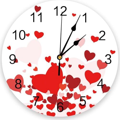 Love Romance White Red 3d Wall Clock Modern Design Farmhouse Decor Kitchen Vintage PVC Round Clock Living Room Decoration