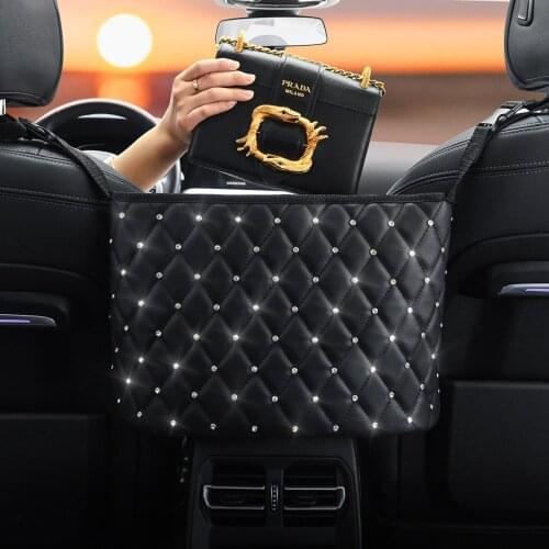 Car seat backrest storage truth PU leather Crystal High capacity Car goods storage bag storage rack Car Accessories