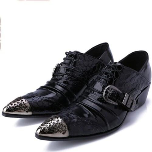 Batzuzhi Luxury Men Shoes Pointed Toe Black Leather Dress Shoes Men Formal Business Shoes Man Buckle 6.5cm Heels Zapatos Hombre