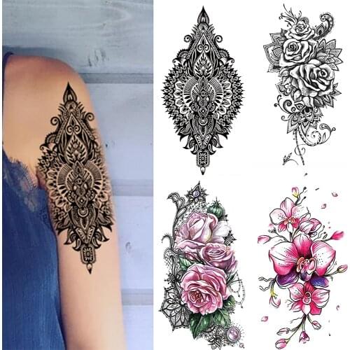 1Pcs Waterproof Temporary Tattoo Sticker Totem Wolf Rose Flowers Tattoos Body Art Arm Fake Sleeve Tatoo Women Men