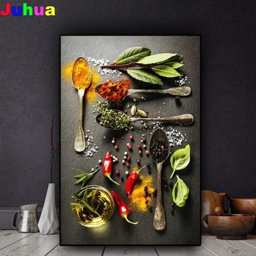Grains Spices Spoon Peppers full drill 5d Diy Diamond Painting Diamond Embroidery diamond Stitch Mosaic Kitchen decor