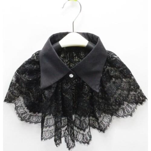 Women Retro Crochet Floral Lace Fake Collar Pointed Lapel Detachable Half Shirt 649C