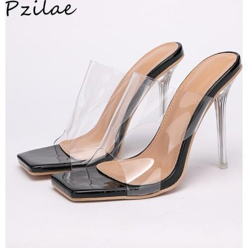 Pzilae New Summer Slippers Women Outdoor Clear PVC Transaprent Jelly Sandals Fashion Open Toe Crystal Heels Party Ladies Shoes
