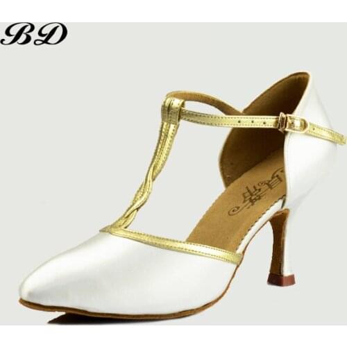 TOP Dance Shoes Modern Dance Womens Shoes Adult Soft Sole National Standard Waltz White High-grade Satin BD 170 NEW 2020 GIFT