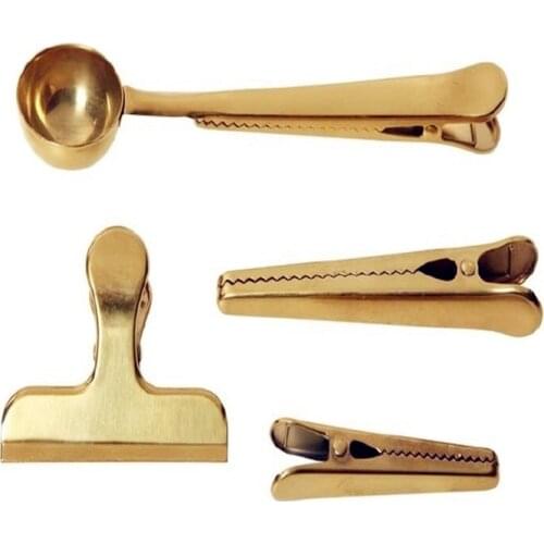 2 in 1 The Nordic hay style Golden stainless steel brass long tail clip coffee spoon Sealing clamp milk spoon