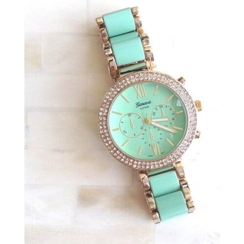 2020 Top Brand Two-Tone Metal Band Gold Rhinestones Geneva Fashion Watch Women Luxury