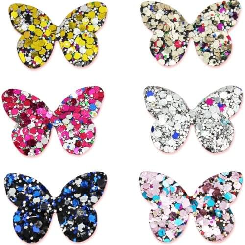 30Pcs 2.8*4cm Sequins Butterfly Felt Appliques Handmade Baby Headwear Hairpin Decor Crafts Glitters BB Clip Accessories