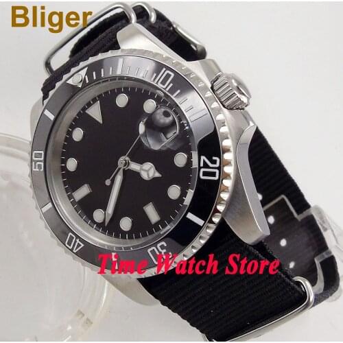 40mm Bliger black sterile dial Luminous sapphire glass Nylon strap Automatic movement Mens watch men 210