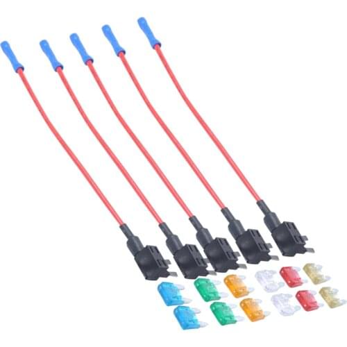 5 Pieces Car Small Blade Fuse Add-a-circuit Holder with 5 /10/ 15 /20 /25 /30A Fuses
