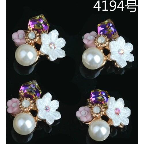 50pcs/pack 25*28mm Enamel Flower Charms Gold color Crystal Pearl Pendant DIY Bracelets Necklace Jewelry Accessories