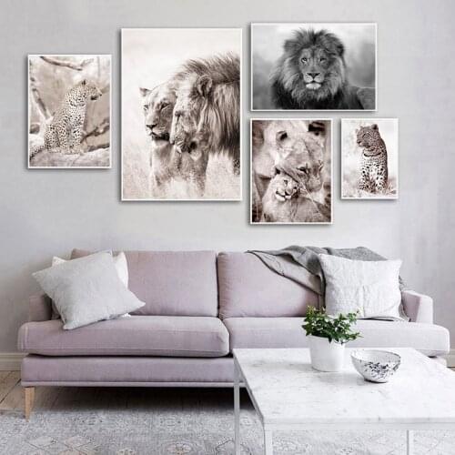 African savannah lion leopard Black and White Canvas Art Painting Posters and Prints Cuadros Wall Art Picture for Living Room
