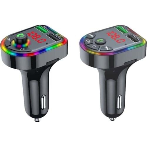 Bluetooth 5.0 Automotive Music Player Radio Transmitter Dual USB 3.1A Fast Charger with LED Atmosphere Lamp