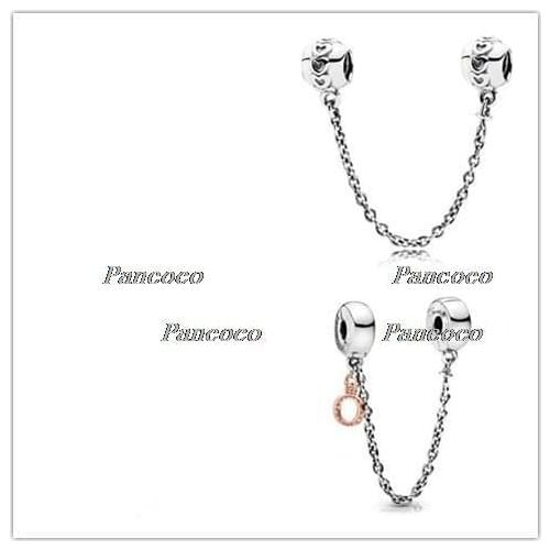 925 Sterling Silver Bead Disey Parks Castle Safety Chain Charm Fit Women Pandora Bracelet & Necklace Diy Jewelry